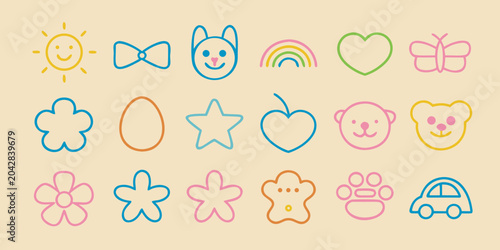 Canvas Print collection of cute line art icons sun