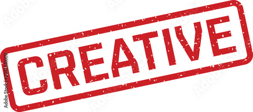 Konstfotografi A bold red rectangular stamp featuring the word CREATIVE with a textured, aged a