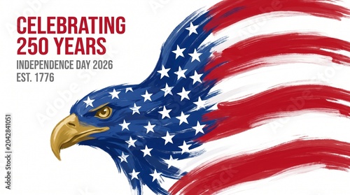 Celebrating 250 Years Independence Day 2026 Est 1776 Patriotic Bald Eagle American Flag Brushstroke Transparent