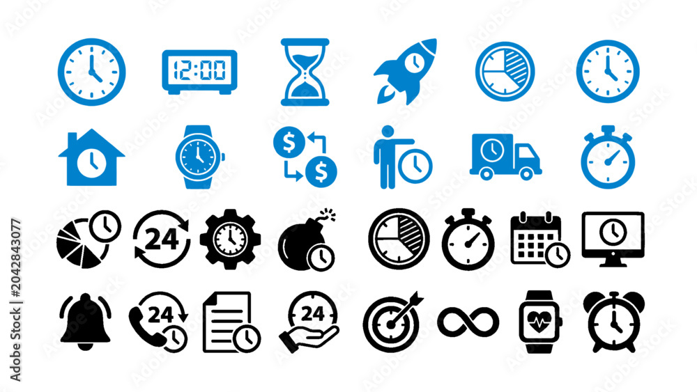 Fototapeta premium Time management, productivity, schedule, and workflow icon collection.