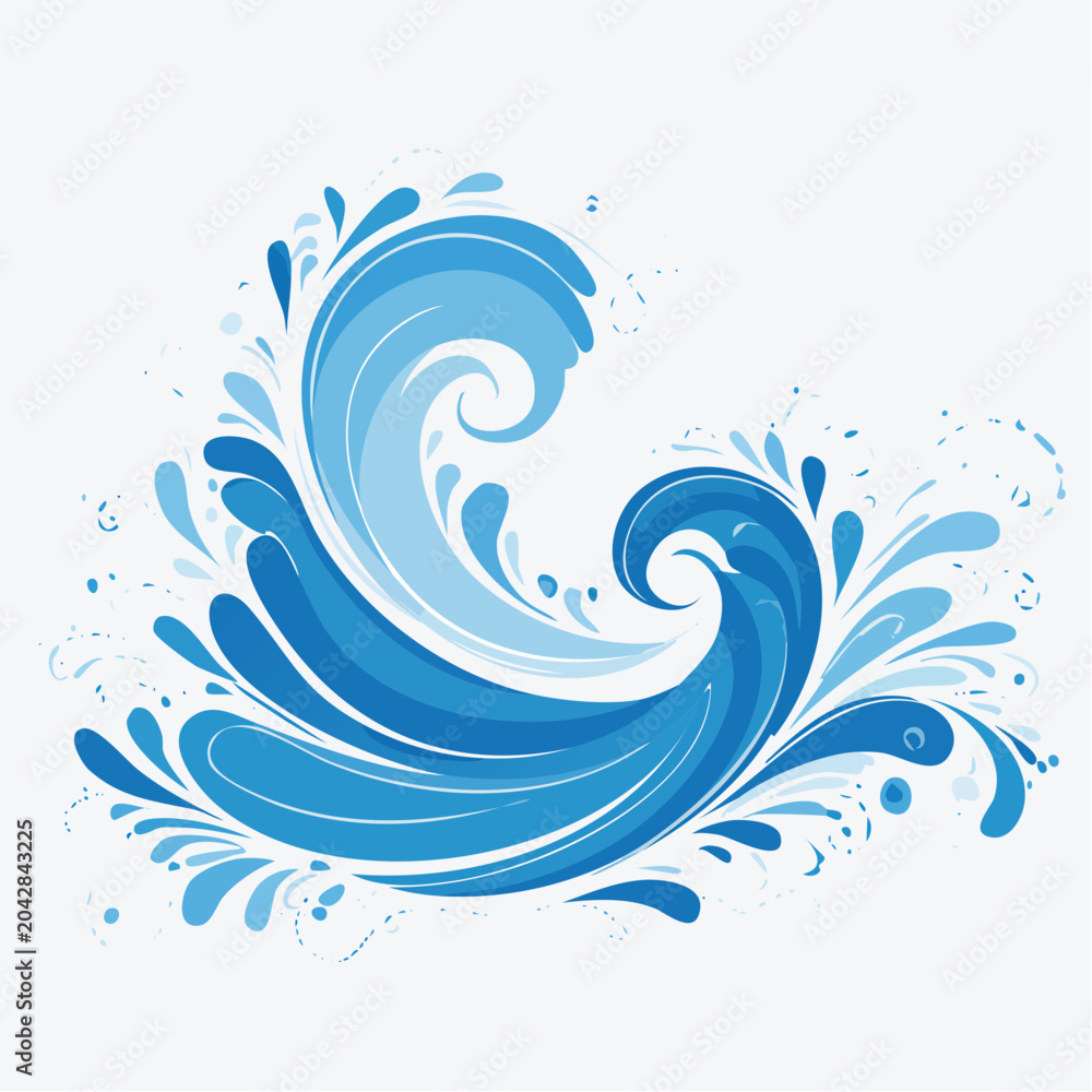 Fototapeta premium Stylized Blue Ocean Waves and Water Splashes