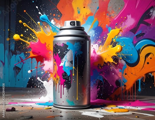 Spray paint can against graffiti art background for creative design
