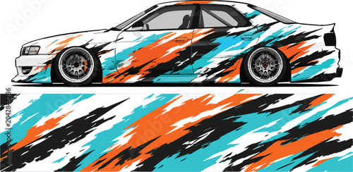 Car with colorful abstract design.