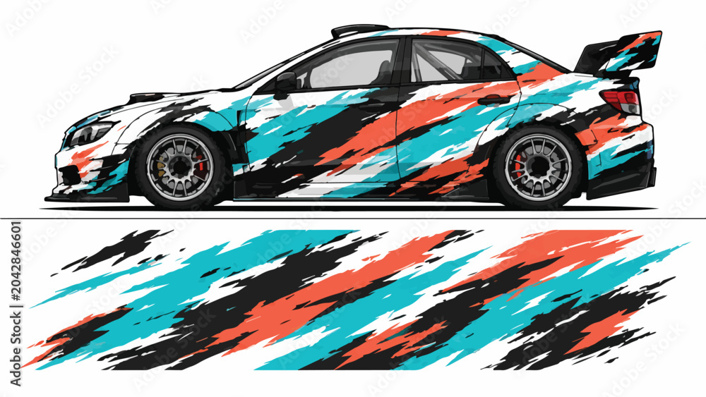 Obraz premium Car with colorful racing stripe design 4.