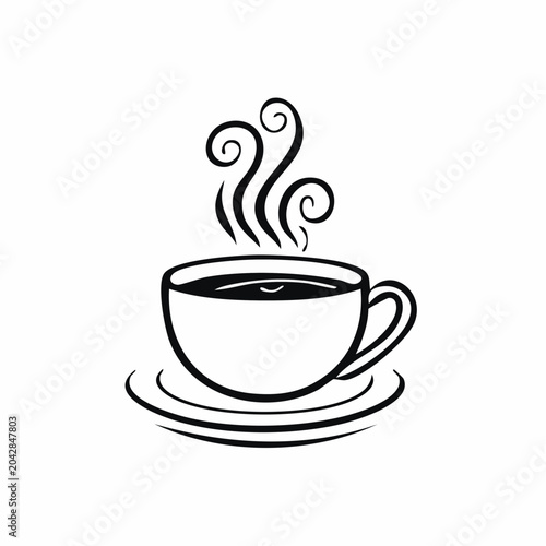 A steaming cup of coffee or tea in a classic mug on a saucer, symbolizing warmth and comfort
