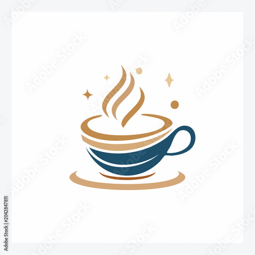 Cozy Coffee Cup with Steam and Sparkles Logo, Symbolizing Warmth and a Delightful Beverage Experience