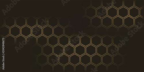 Canvas-taulu Hexagon technology black dan berwarna emas honeycomb abstract background