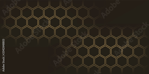 Foto Hexagon technology black dan berwarna emas honeycomb abstract background