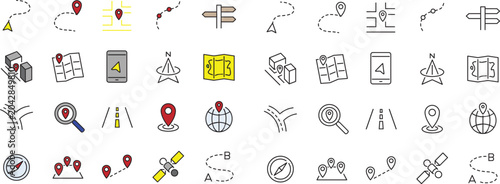 Navigation and GPS Location Vector Icon Set Editable Stroke Transparent Background