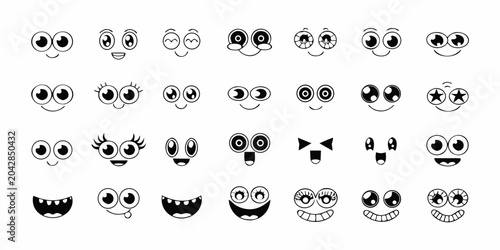 Foto cartoon facial features various eyes and mouths vector