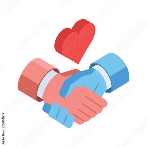 Photos International Friendship Day Handshake Heart Symbol Isometric 3D Vector Icon