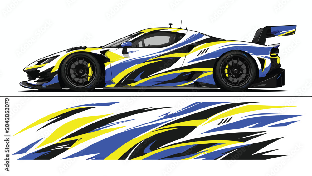 Fototapeta premium Racing Car with Yellow Blue Design 1.