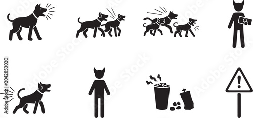 Dog Behavior and Pet Owner Responsibility Icon Set Silhouette Pack