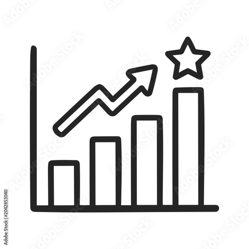 Growth Bar Chart Icon with Upward Arrow and Star for Success