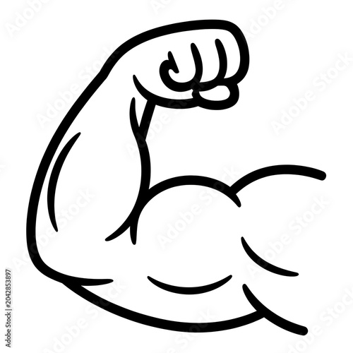 Hand drawn style strong bicep muscle flex arm vector icon, doodle bodybuilder fitness and gym concept isolated on white background