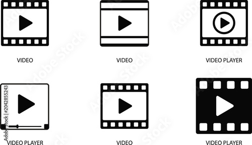 Photography Video player and media streaming icons set with multimedia playback symbols for