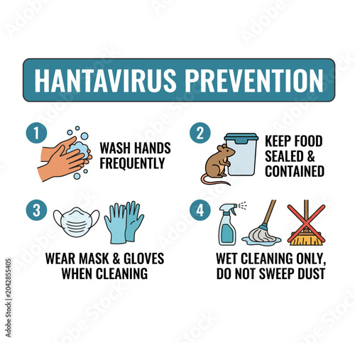 Hantavirus Prevention Infographic with Hygiene and Rodent Control Tips Vector Illustration
