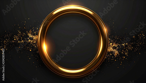 Golden circle frame with sparkling particles