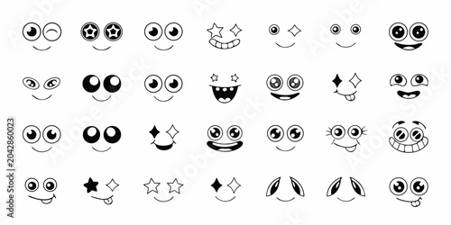 cartoon facial features on white background eyes
