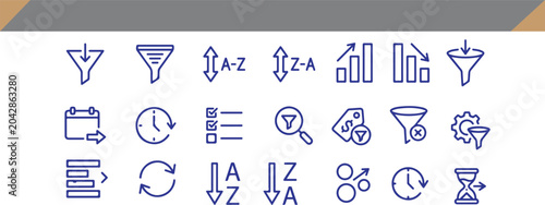 Quadro su tela Set of line art filter and sorting data management vector icons with management