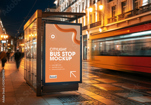 Night Bus Stop Lightbox Mockup