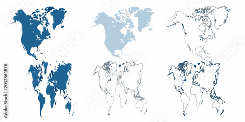 Cuadro en lienzo world maps with blue filled continents and outlines