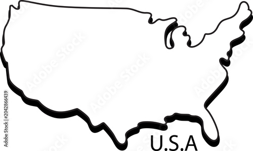 Black and white outline map of the united states of america isolated on transparent background
