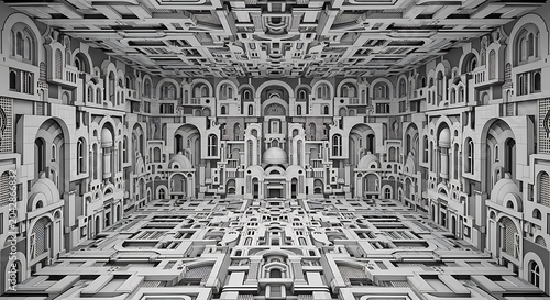 Empty square room with Architecture building black and white pattern geometrical