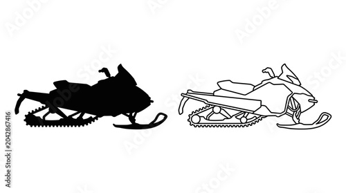 Bild auf Leinwand snowmobile silhouette and line drawing winter transportation