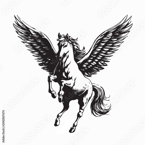 Mythical Pegasus Horse with Spread Wings Vector Design On White Background