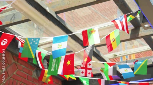 Victoria, British Columbia, Canada – June 1, 2026: International flags bunting banner