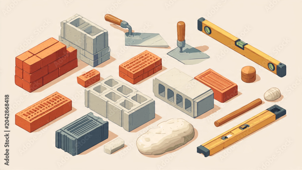 Naklejka premium Assorted Building Blocks and Construction Toys for Kids.