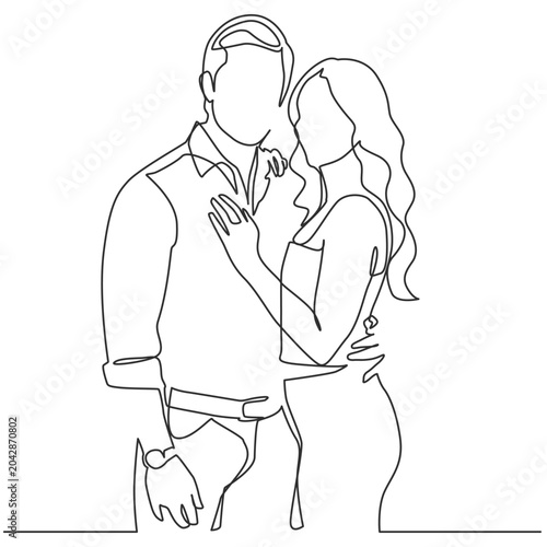 Romantic Couple Continuous Line Art, Man and Woman Love Portrait Vector Illustration