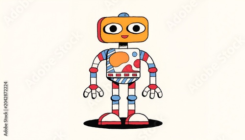 Retro pixel art style robot character standing on white background with isolated
