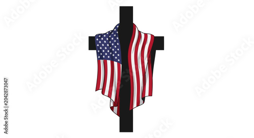 Quadro em tela American flag draped over a black cross symbolizing patriotism and sacrifice
