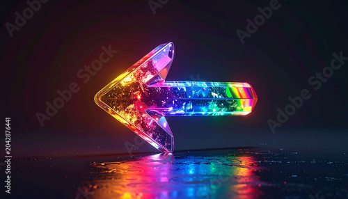 Glowing arrow pointer with rainbow colors and futuristic design