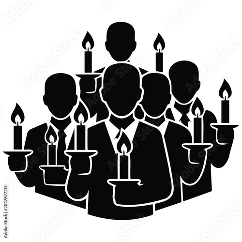 Obraz na płótnie People holding burning candles vector silhouette for candlelight vigil and memorial service