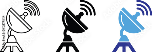 Foto Satellite dish antenna radar broadcast communication signal vector icons illustration set