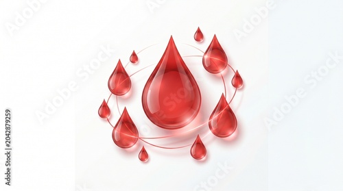 Blood donation awareness campaign concept for world blood donor day showing red blood drops connected in a circle