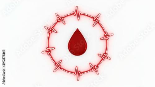 A central drop of blood within a red pulsating heartbeat circle, symbolizing world blood donor day and the importance of blood donation