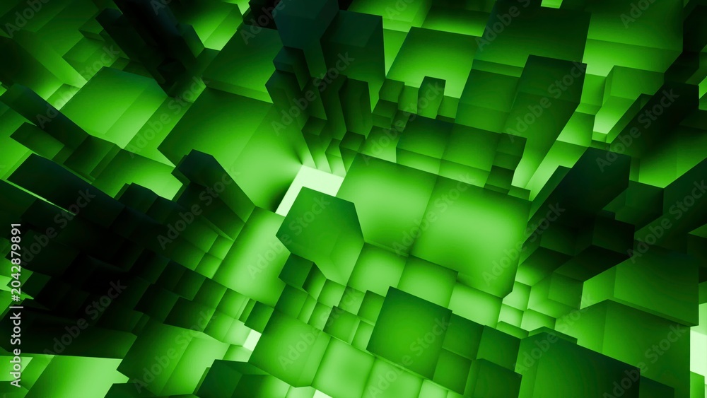 Naklejka premium Neon Green Maze Structures With Volumetric Lighting To Emulate Futuristic Virtual Urban Environment