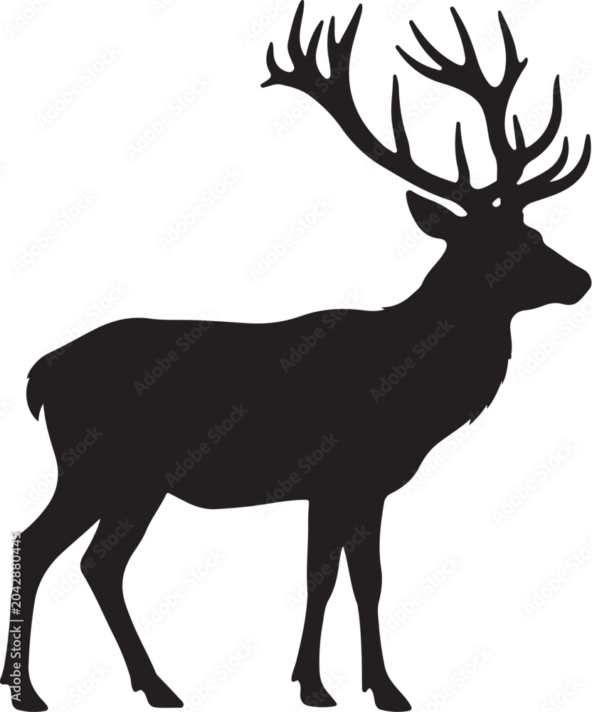 Fototapeta premium Deer Stag Black Silhouette Vector Forest Wildlife Animal Illustration