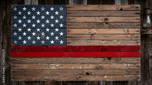 American flag on old wooden background vintage patriotic USA symbol flag stripes stars wood texture grunge United States banner