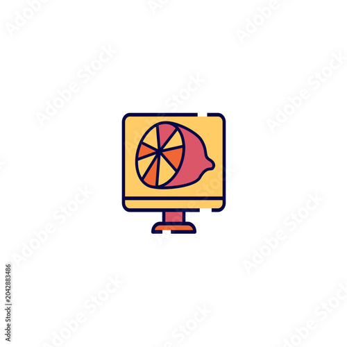 Digital screen with fresh lemon fruit icon vector template.