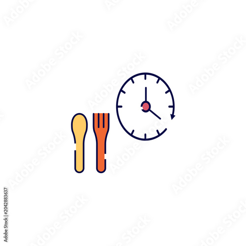 Restaurant dining time and clock icon vector template.