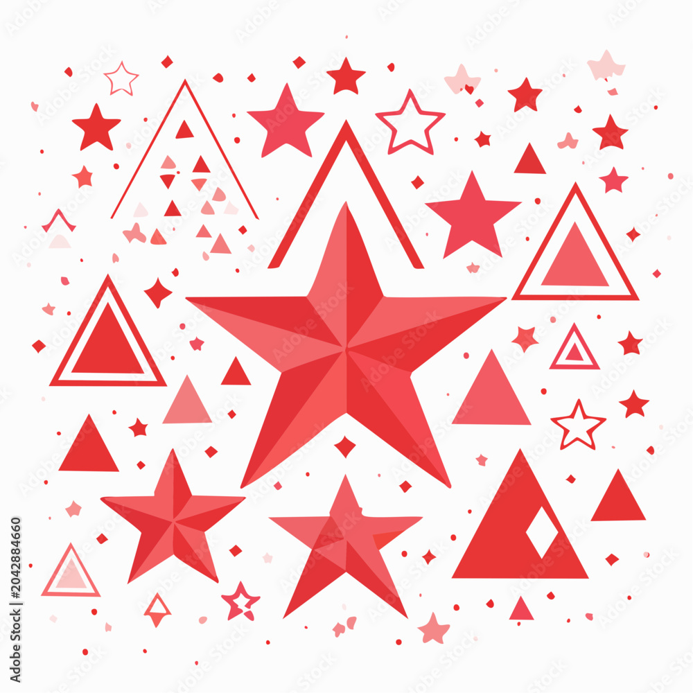 Obraz premium Red Stars and Triangles Abstract Pattern