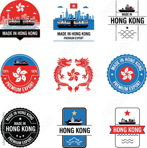 Photography Made in Hong Kong Vintage Label and Badge Collection with Premium Export Emblems