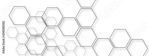 Abstract geometric pattern of overlapping translucent hexagons creating a network structure on a light background, conveying connection and data flow