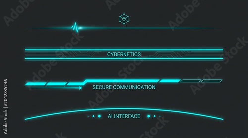 Futuristic cyber footer letterhead with secure communication interface elements
