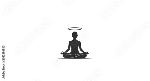 Obraz na plátně A minimalist silhouette of a person sitting in a meditative pose with a halo abo